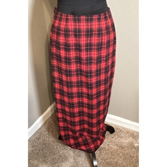 S.H.E. Southwestern Red Black Plaid Cotton Long Skirt Women’s 8 Leather Trim  C5 - Picture 6 of 10
